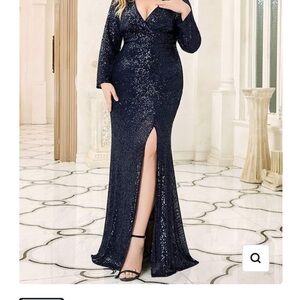 Ever Pretty Navy Long Sleeve Sequin Dress